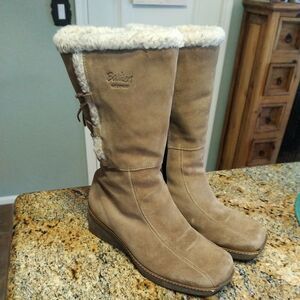 BASTIEN INDUSTRIES CANADA MOOSE HIDE LEATHER BEIGE TALL MOCCASIN BOOTS SHOES~8B